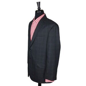 Jos A Bank Reserve Traveler Tailored Fit Gray Plaid Wool Sport Coat Blazer 44L